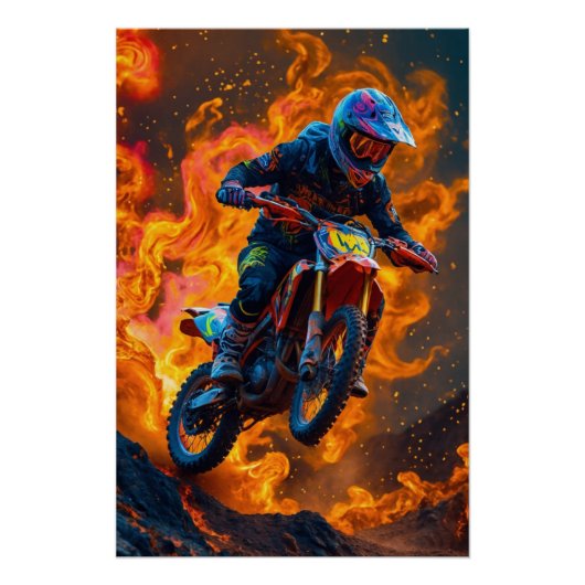 Motocross Rider auf einem Vulkan Poster (Vorderseite)