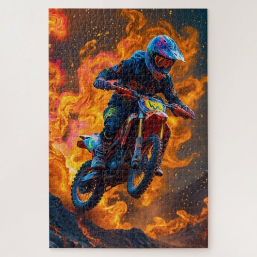 Motocross Rider auf einem Vulkan Puzzle (Vertikal)