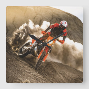 Motocross Rider Quadratische Wanduhr