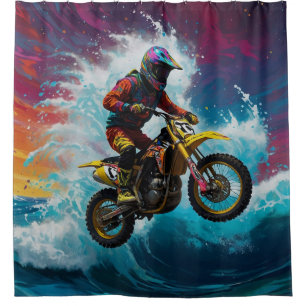 Motocross Rider Racing the Waves Duschvorhang