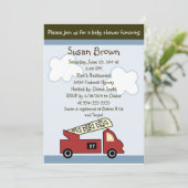 Motor 27 Fireruck Baby Dusche Einladung (Stehend Vorderseite)