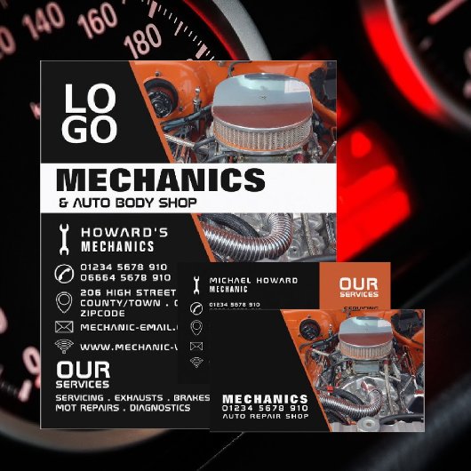 Motor, Auto Mechanik & Reparaturen Werbung Flyer