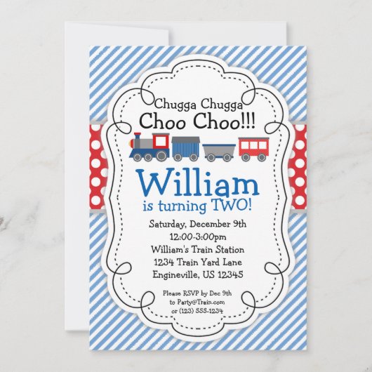 Motor, Baby Blue Stripes Red Polka Dots Einladung (Vorderseite)