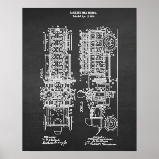 Motor Blueprint Patent Art Nr. 4 Poster (Vorne)