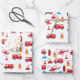 Motor Brigademuster für den roten LKW-Feuerzug Geschenkpapier Set