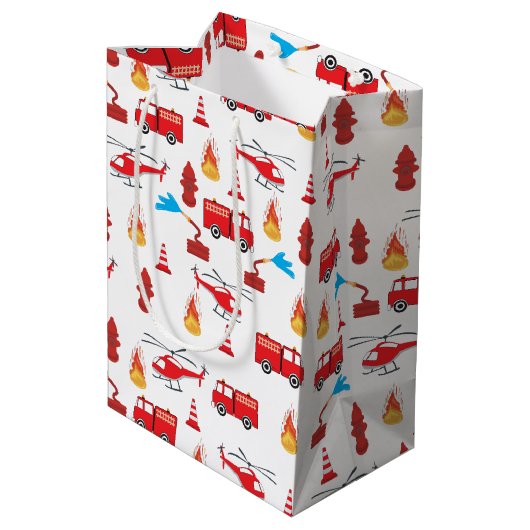 Motor Brigademuster für den roten LKW-Feuerzug Mittlere Geschenktüte (Rückseite Schrägansicht)