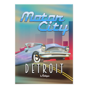 Motor City Detroit Michigan Reiseplakat. Fotodruck