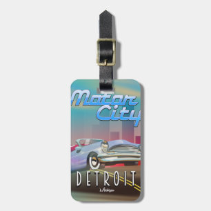 Motor City Detroit Michigan Reiseplakat. Gepäckanhänger
