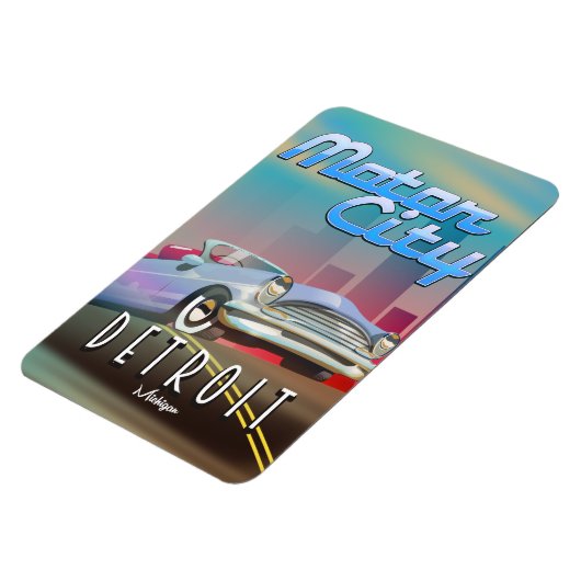 Motor City Detroit Michigan Reiseplakat. Magnet (Linke Seite)