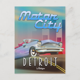 Motor City Detroit Michigan Reiseplakat. Postkarte
