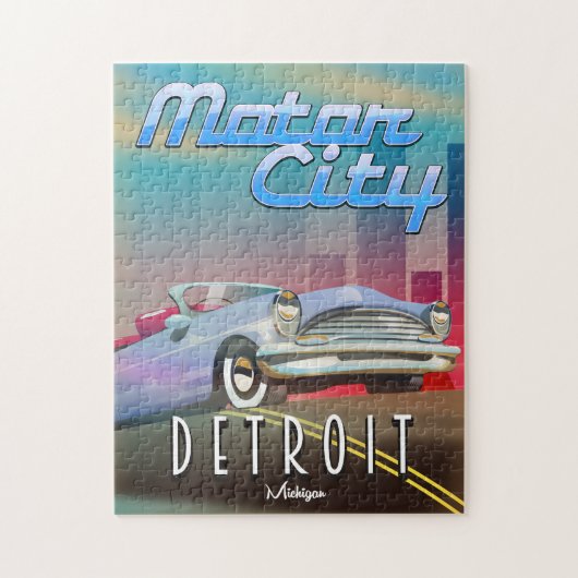 Motor City Detroit Michigan Reiseplakat. Puzzle (Vertikal)