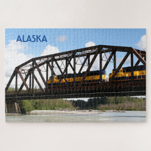 Motor der Alaska Eisenbahn und Brücke Jigsa Puzzle