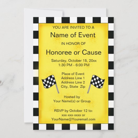 Motor, der Schwarz-weiße Checkered Einladung (Rückseite)