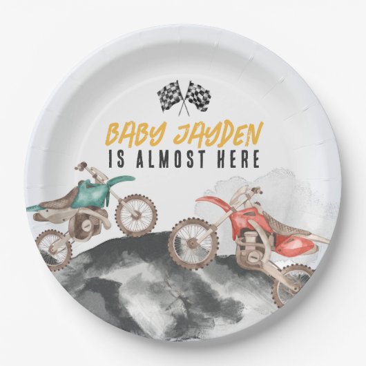 Motor Dirt Bike Baby Shower Table Decor Pappteller (Vorderseite)
