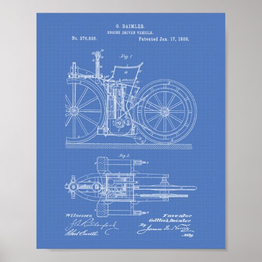 Motor Driven Vehicle 1888 Patent Art Blueprint Poster (Vorne)