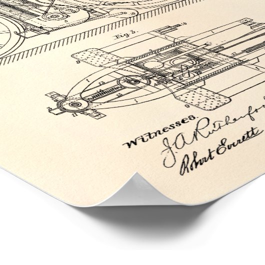 Motor Driven Vehicle 1888 Patent Art Old Peper Poster (Ecke)