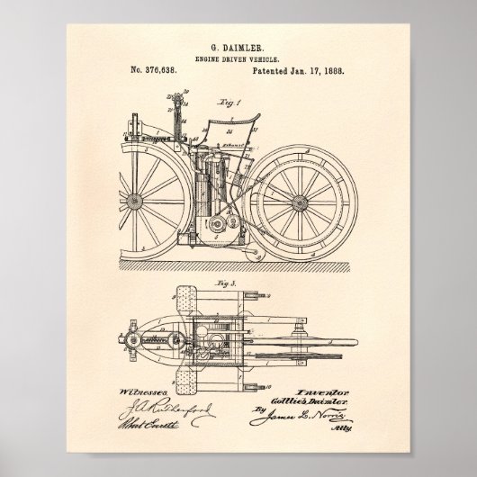 Motor Driven Vehicle 1888 Patent Art Old Peper Poster (Vorne)