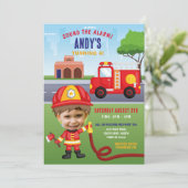 Motor Feuerwehr Geburtstag Feuerwehrmann Party Fot Einladung (Stehend Vorderseite)