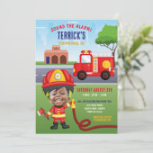 Motor Feuerwehr Geburtstag Feuerwehrmann Party Fot Einladung (Stehend Vorderseite)