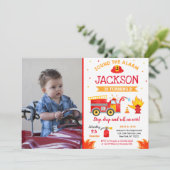 Motor Feuerwehrauto Geburtstagsparty Einladung (Stehend Vorderseite)