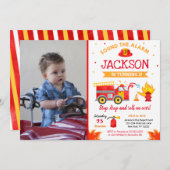 Motor Feuerwehrauto Geburtstagsparty Einladung (Vorne/Hinten)