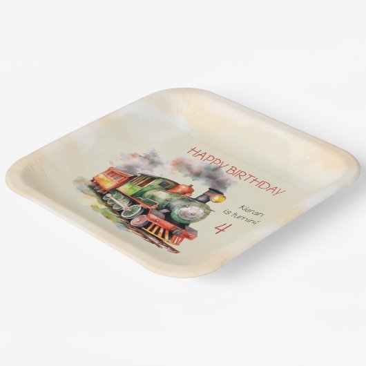 Motor Junge 4. Geburtstag Pappteller (Gewinkelt)