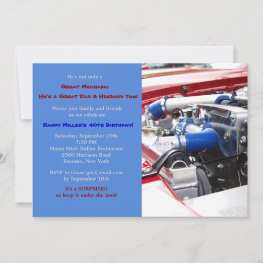 Motor Masculine Geburtstagsparty Einladung (Vorderseite)