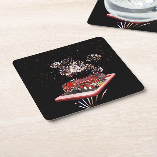 Motor mit Feuerwerkskörpern, Rechteckiger Pappuntersetzer (angewinkelt)