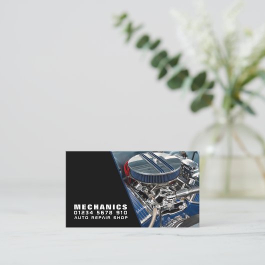 Motor-Motor, Auto-Mechanik und Reparaturen Visitenkarte (Stehend Vorderseite)