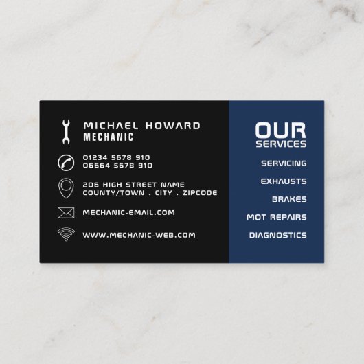 Motor-Motor, Auto-Mechanik und Reparaturen Visitenkarte (Rückseite)