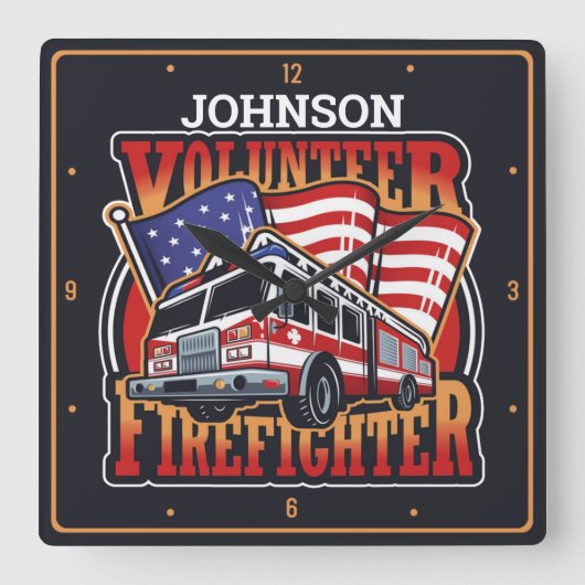 Motor NAME USA Flag Freiwilliger Feuerwehrmann Quadratische Wanduhr (Vorderseite)