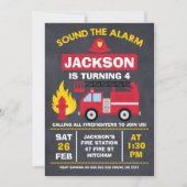 Motor- oder Feuerwehrfahrzeuge Einladung zum Gebur (Vorderseite)