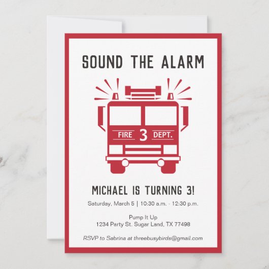 Motor- oder Feuerwehrfahrzeuge Einladung zur Gebur (Vorderseite)