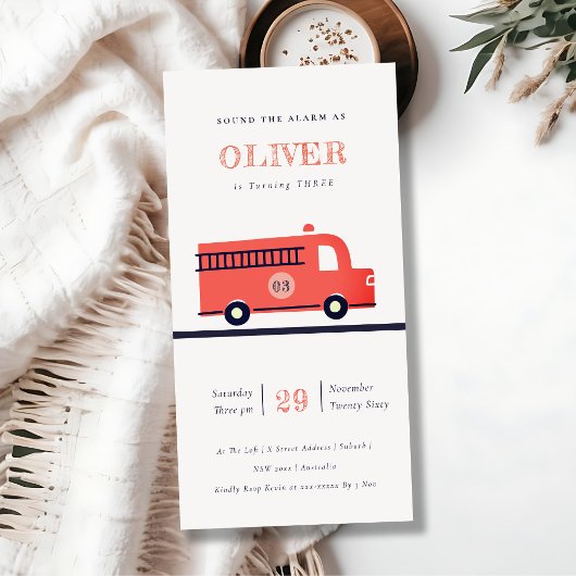 Motor von Red Navy Fire Truck jedes Alter Geburtst Dankeskarte