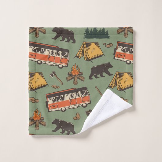 Motor Zuhause Camp Abenteuer Muster Badhandtuch Set (Waschlappen)