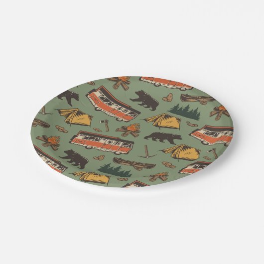 Motor Zuhause Camp Abenteuer Muster Pappteller (Schrägansicht)
