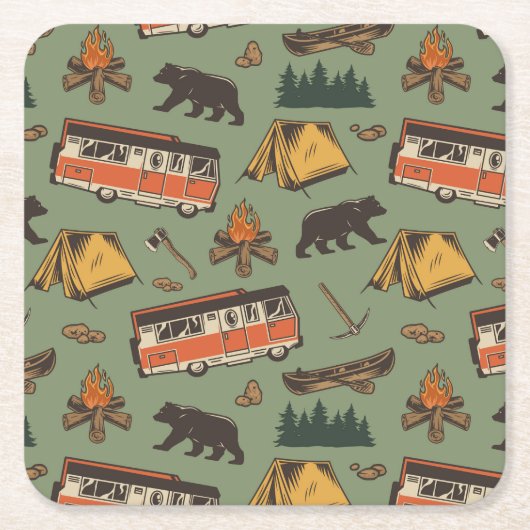 Motor Zuhause Camp Abenteuer Muster Rechteckiger Pappuntersetzer (Vorderseite)