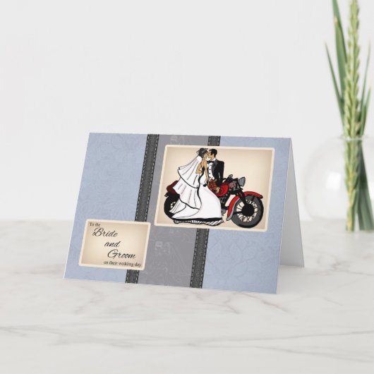 Motorbike Bride And Groom Congratulations Card Karte (Vorderseite)