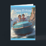 Motorboot Birthday Karte<br><div class="desc">Auf dieser lustigen Geburtstagskarte steht ein Cartoon,  das in einem Motorboot fährt.</div>