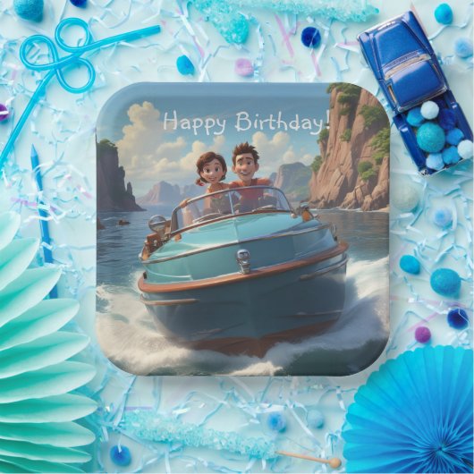 Motorboot Birthday Pappteller (Party)