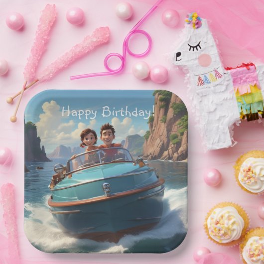 Motorboot Birthday Pappteller (Party)