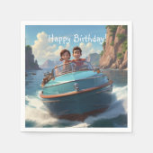 Motorboot Birthday Serviette (Vorderseite)
