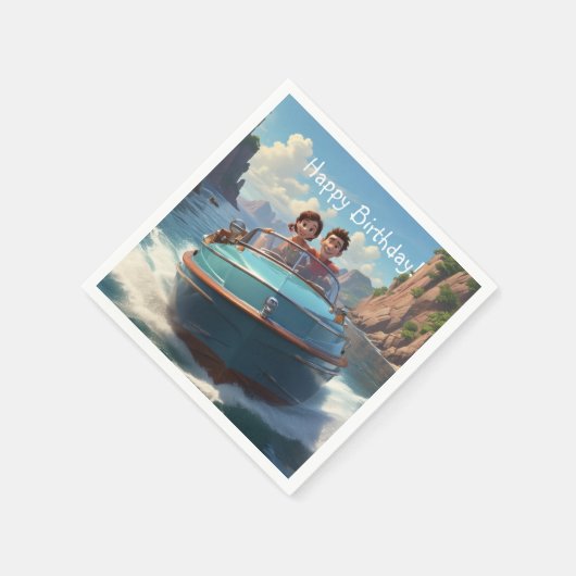 Motorboot Birthday Serviette (Ecke)
