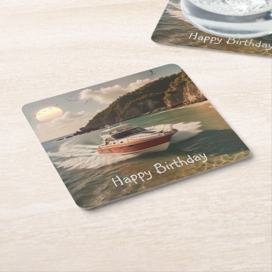 Motorboot Geburtstag Rechteckiger Pappuntersetzer (angewinkelt)