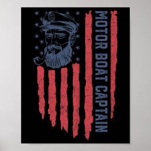 Motorboot Kapitän American Flag Pontoon Boot 4 Poster