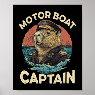 Motorboot Kapitän Funny Capybara Mariner Poster