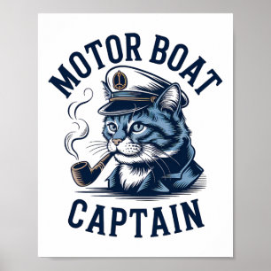 Motorboot Kapitän Katze Shirt Lustig Angeln Ponton Poster