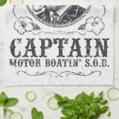 Motorboot Kapitän Lustig Pontoon Bootfahren Geschirrtuch (Gefaltet)
