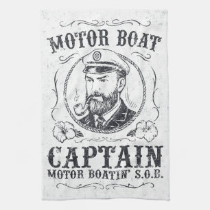 Motorboot Kapitän Lustig Pontoon Bootfahren Geschirrtuch