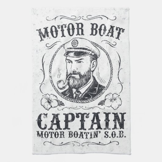 Motorboot Kapitän Lustig Pontoon Bootfahren Geschirrtuch (Vertikal)